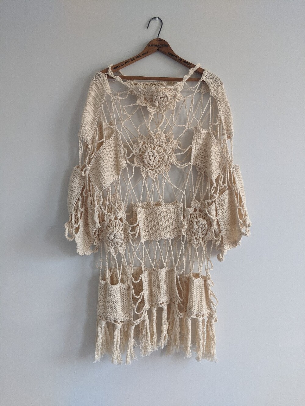 Free People Crochet Fringe Tunic Cover-Up Cream